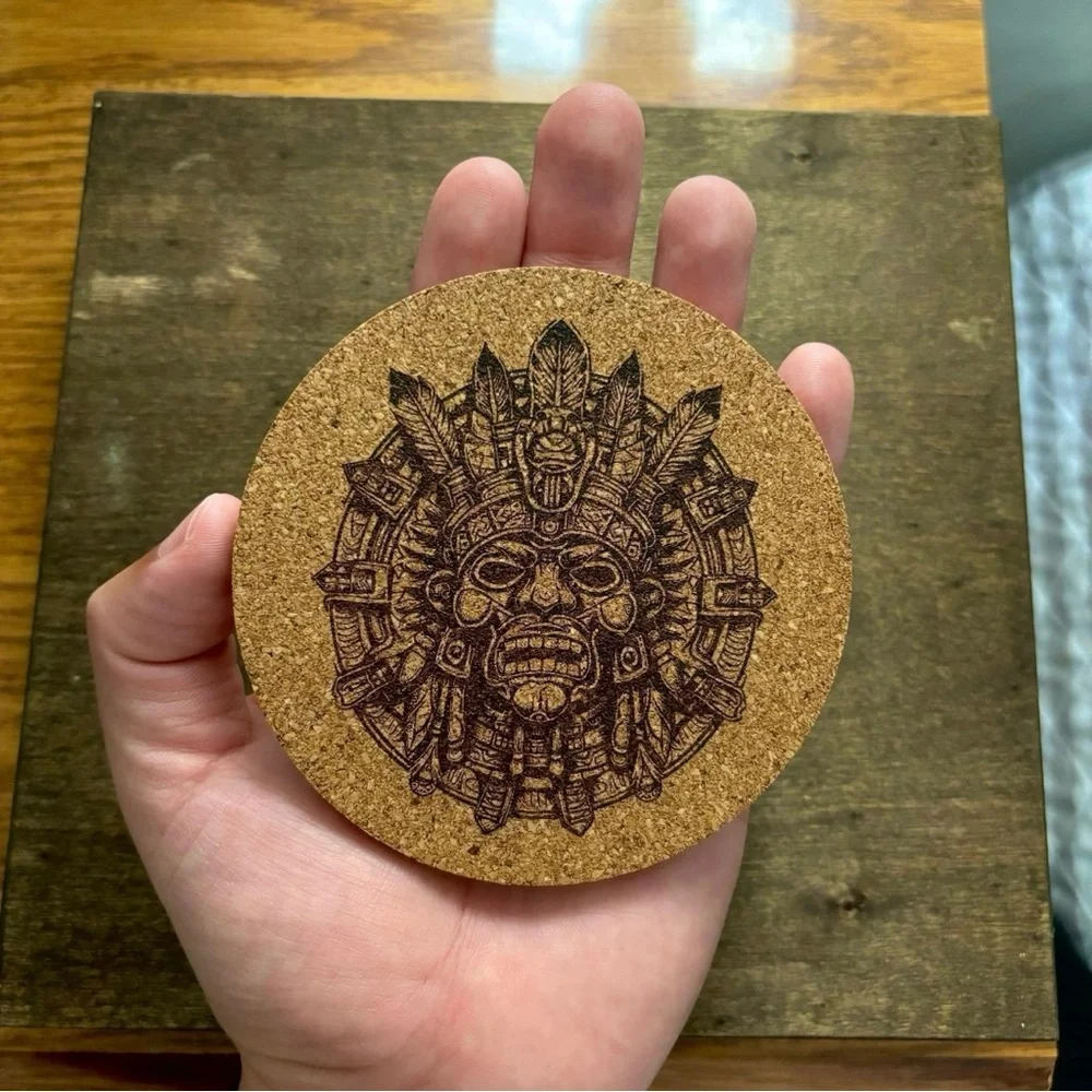 Aztec Clipart 6 Laser Engraved Cork Coaster